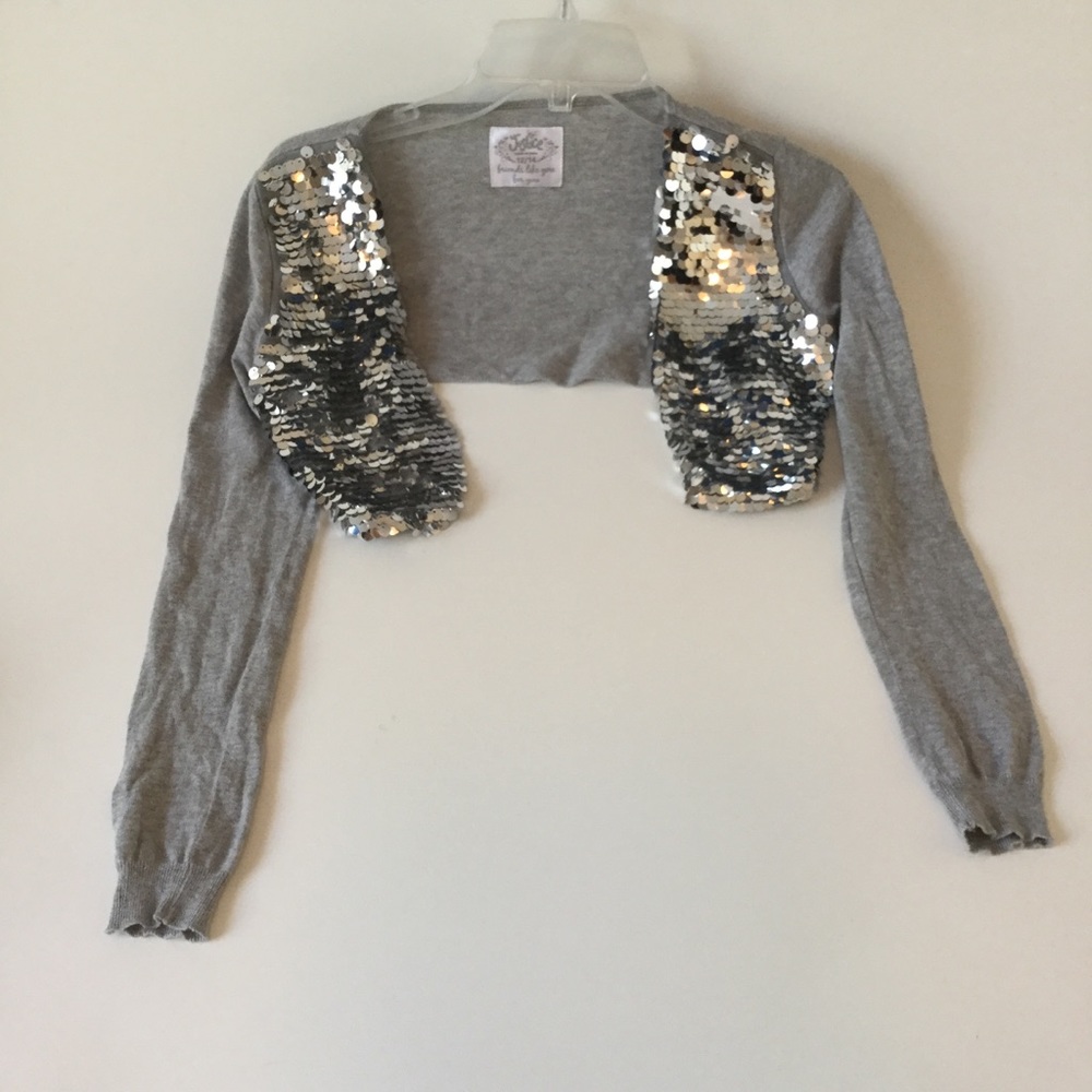 Justice 12/14 Sweater Gray Shrug Sequins Girls - Picture 2 of 5